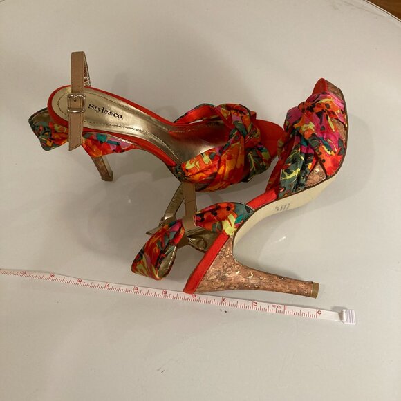 Style & Co. Vibrant Floral Print Knot Open Toe Heels - Size 5.5 - Picture 3 of 11